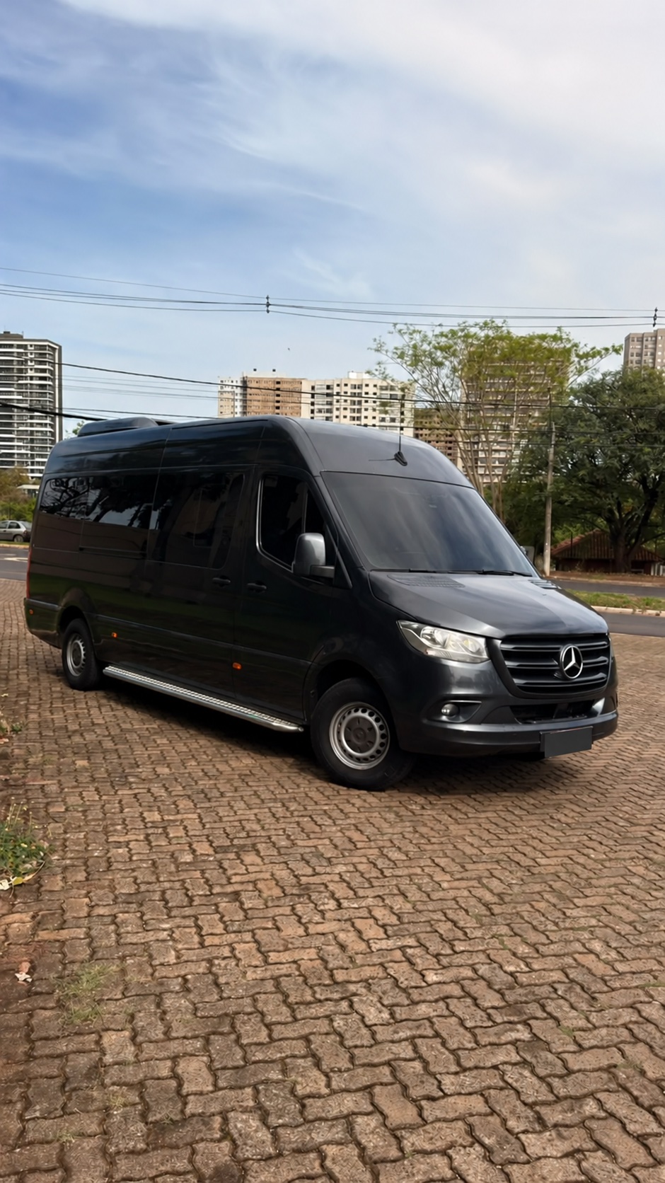van mercedes-benz da rota prime estacionada em uma área arborizada